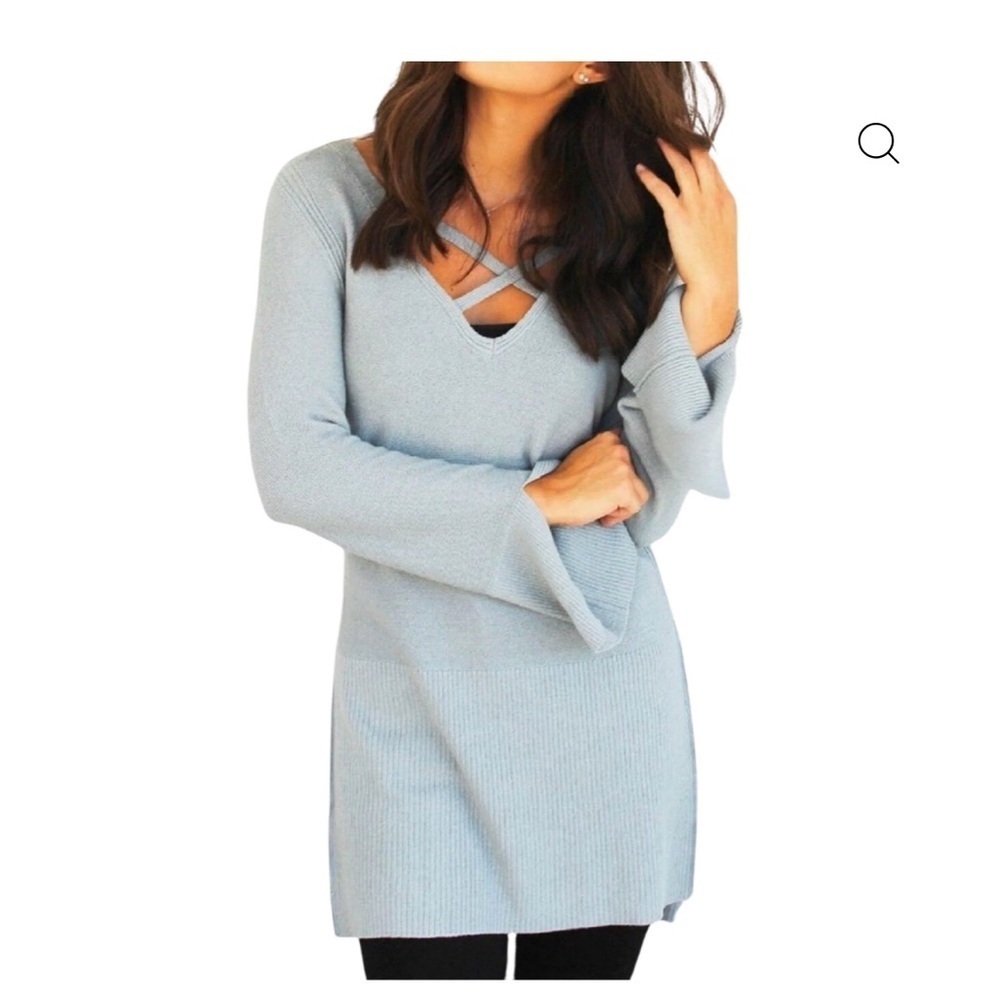 Free People Soft Blue Tunic Sweater